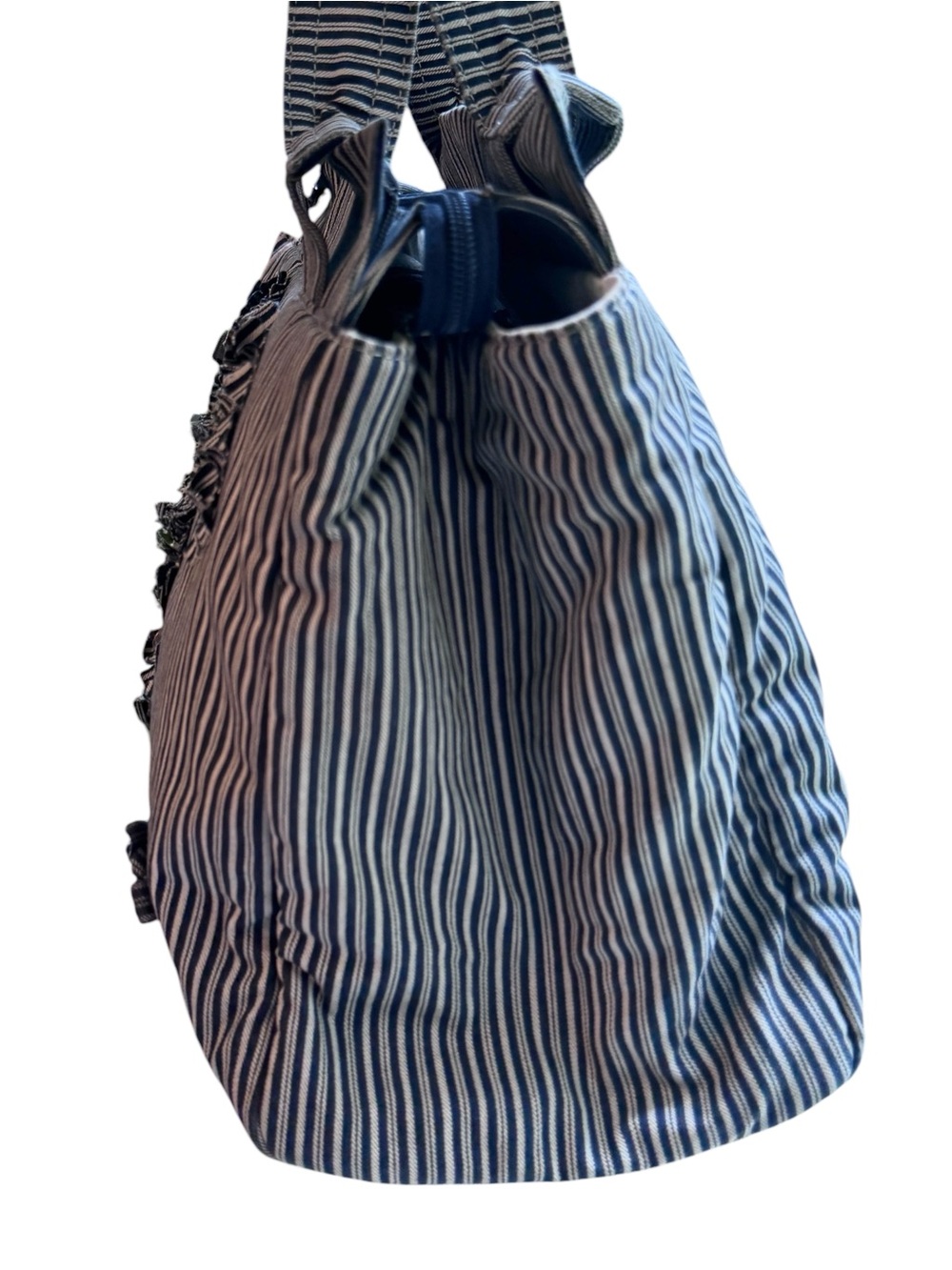 Chanel Striped Chambray Blue & Beige Canvas Tote - Picture 5 of 9